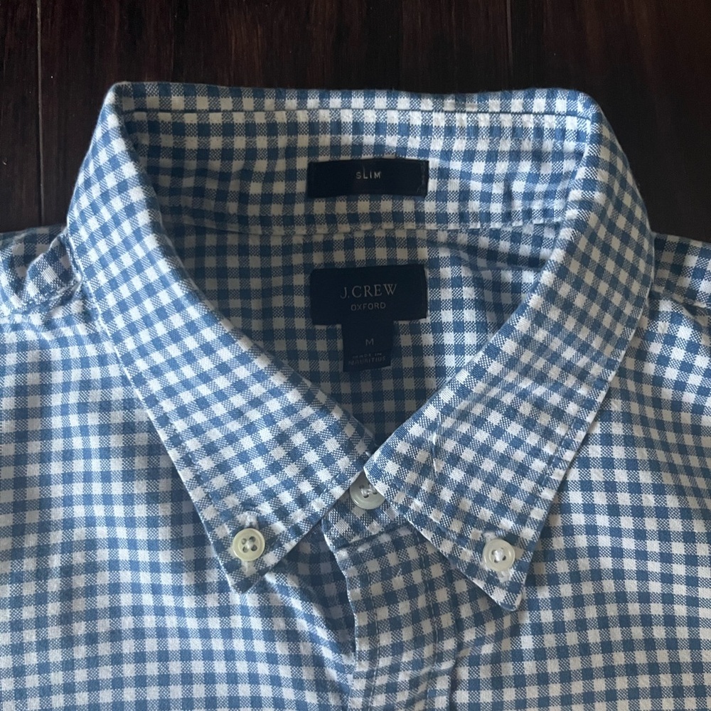 J. Crew Blue and White Gingham Oxford Shirt - Picture 4 of 5